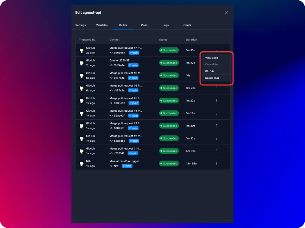 View Build Step Logs